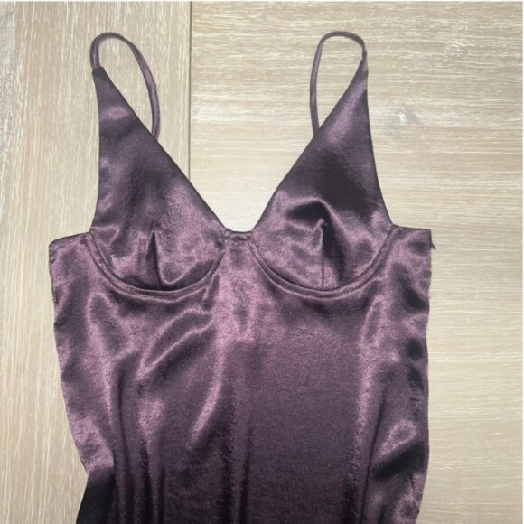 NWT Olivaceous Burgundy Purple Wine Satin Slip Dress Spaghetti Strap Small - Picture 3 of 14